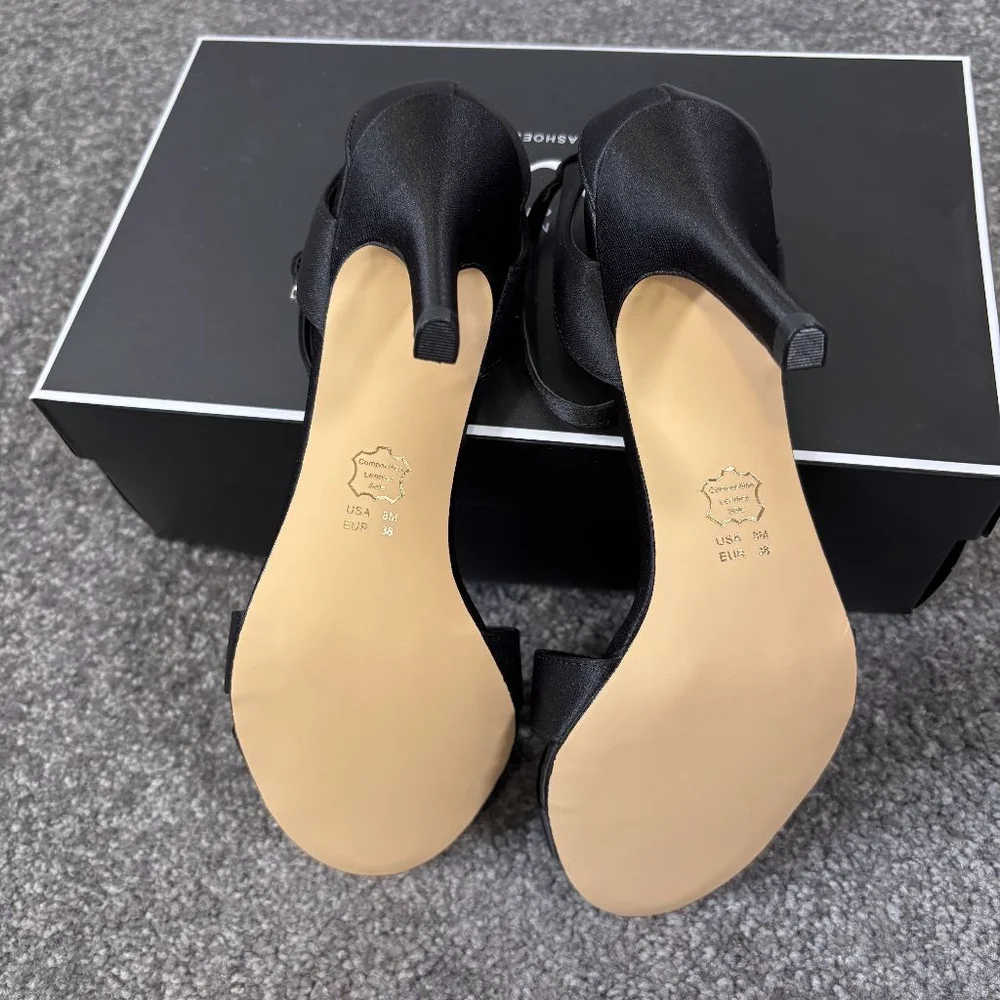 Nina Venus Women's 8 Black Satin Ankle Strap Heels / Heeled Shoes NIB - Picture 11 of 12